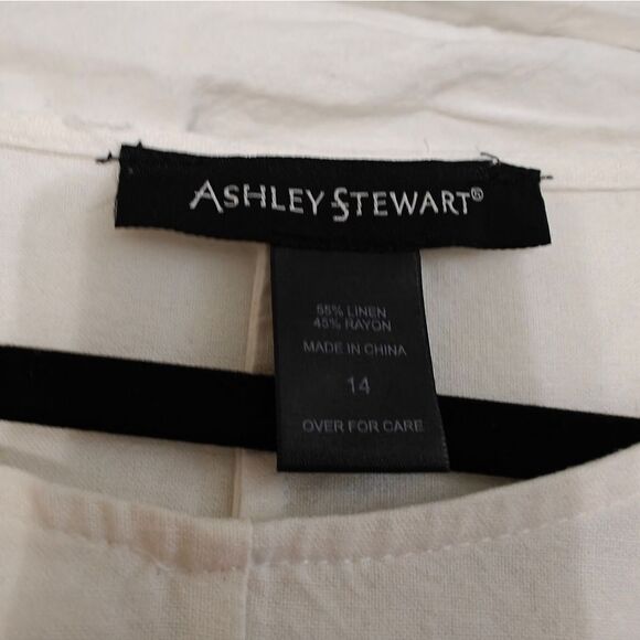 Ashley Stewart Linen Rayon White Cream and Black Hi Low Tunic Sz 14 - Picture 8 of 8
